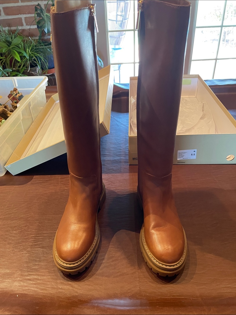Michael Kors Tall Chestnut Brown Leather Zip-Front Riding Boots